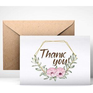 Thank You Cards (24pcs), Includes Blank Cards & Envelopes with Stickers, 4 x 6"